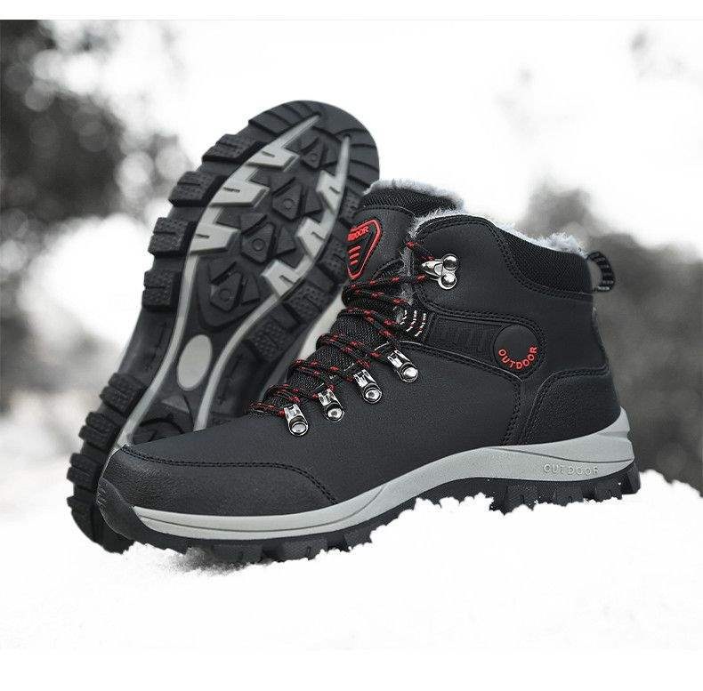 ShoeGlobe Winter Cotton Shoes With Fleece Lining, Warm Hiking Shoes, Men's Outdoor Waterproof Thickened High-top Non-slip_voghion.com