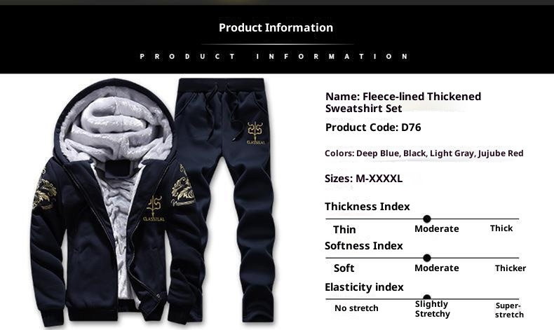 001 Cross-Border Plus Size 2023 Winter Fleece-Lined Thickened Men's Casual Sports Two-Piece Set Youth Korean Version Hooded_voghion.com