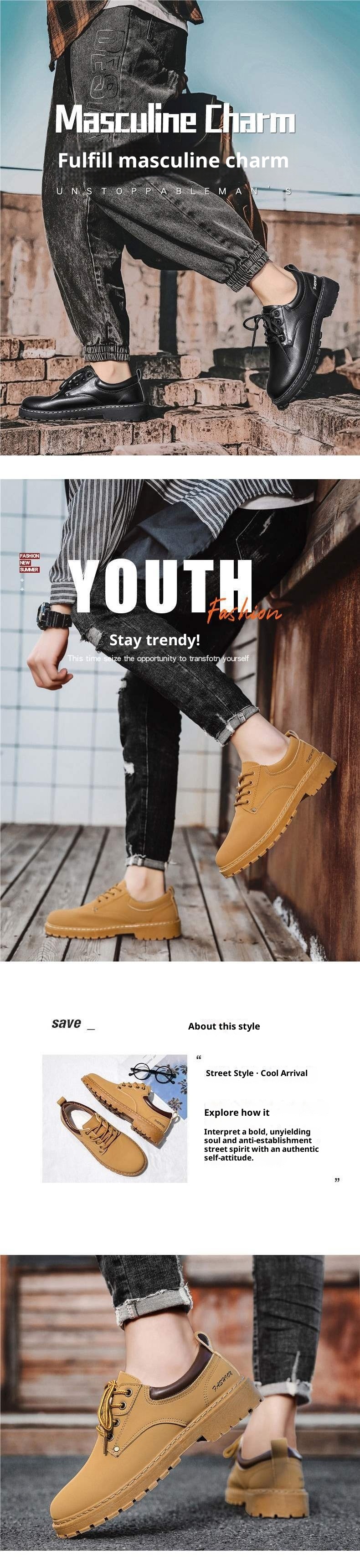 ShoeGlobe Men's 2025 New Spring And Autumn Sports Hiking Non-Slip Wear-Resistant Work Safety Waterproof Versatile Casual Shoes For_voghion.com