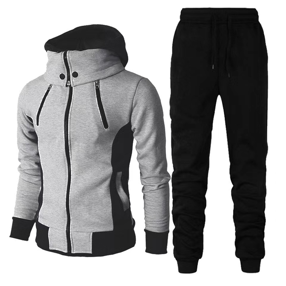 001 Buitenlandse handel Mode Buitensport Heren Capuchon Sweatshirt Broek Herfst Winter Casual Tweedelig Jasje Jeugdset_voghion.com