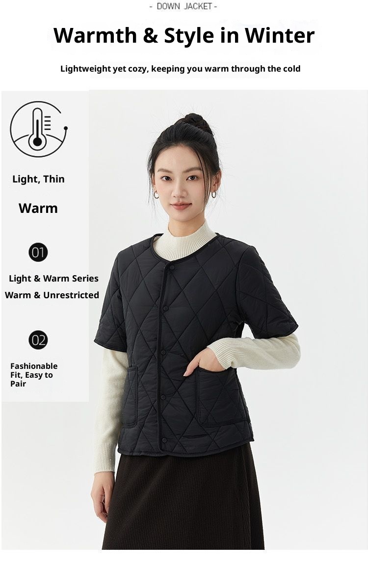 ChicShe Women's Short Jacket Lightweight Coat Autumn Winter Warm Clothing Mid-Sleeve Base Layer Down Cotton Liner Inner Wear_voghion.com