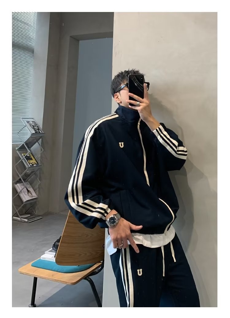 001 2024 Giacca casual invernale da uomo, stile coreano, alla moda, con colletto alla coreana, stile due pezzi, stile sportivo per studenti_voghion.com