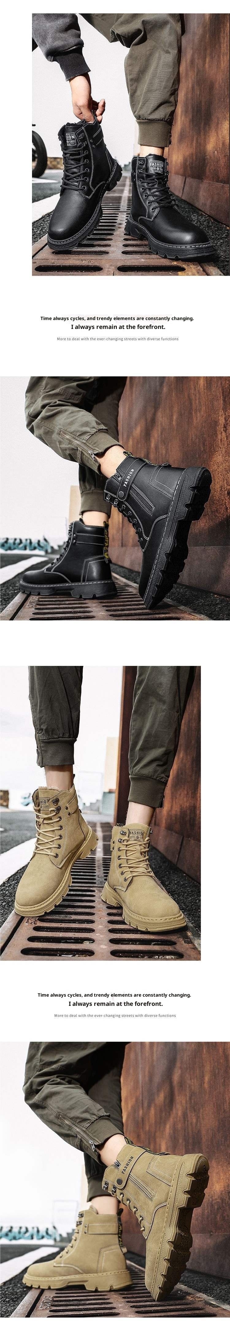 ShoeGlobe High-Top Herren Winterschuhe mit Fleecefutter, dicker, warmer Doppel-Baumwoll-Sohle, geeignet für Outdoor-Aktivitäten wie Wandern, Wandern und Motorradfahren. Wasserdicht._voghion.com
