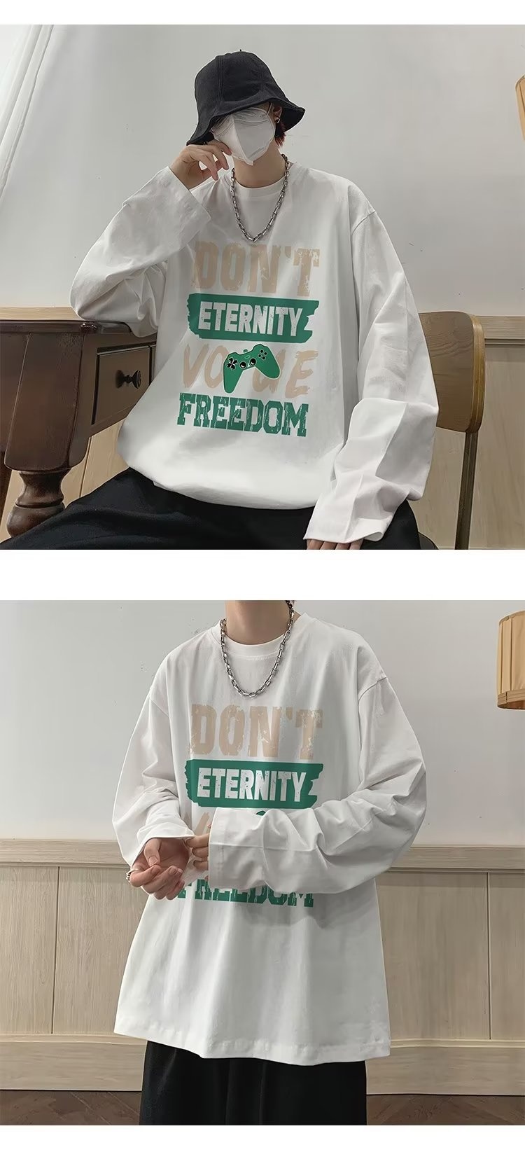 boy Boy Printed Versatile Long Sleeve T-Shirt For Men 2024 Spring And Autumn Trendy Brand Loose Fit Youth Casual Base Shirt Tee_voghion.com