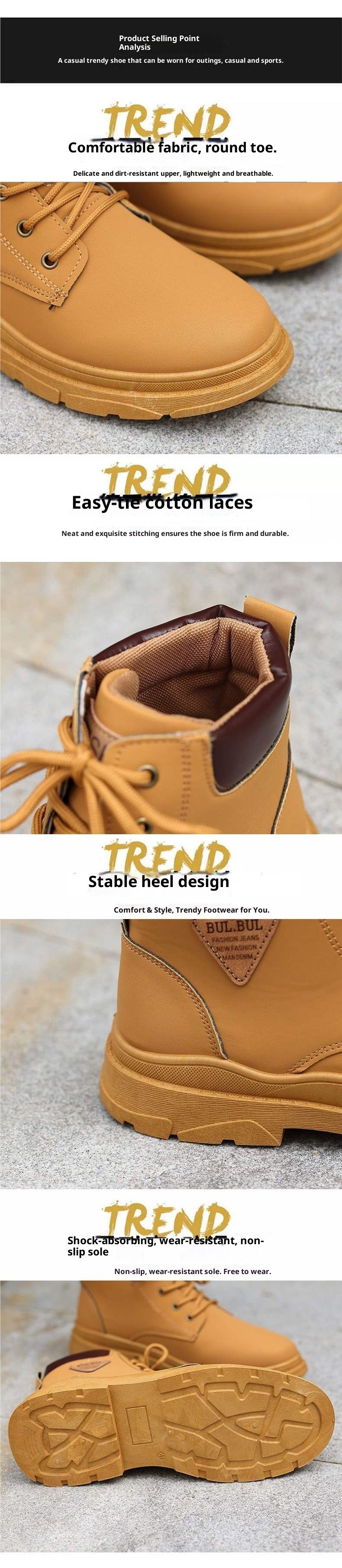 ShoeGlobe Martin 2025 Autunno Inverno Stivali da trekking alti da lavoro gialli Scarpe da uomo con suola spessa_voghion.com