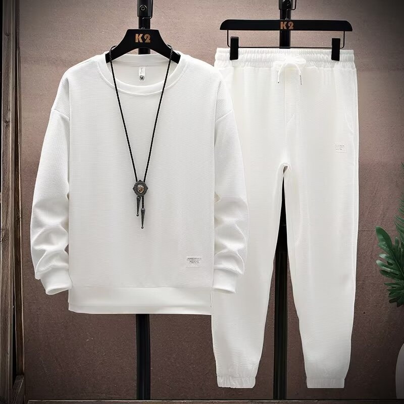 001 Casual Sports Suit For Men Spring And Autumn Round Neck Sleeve T-Shirt With Long Pants Youth Trendy Cool Full Set_voghion.com