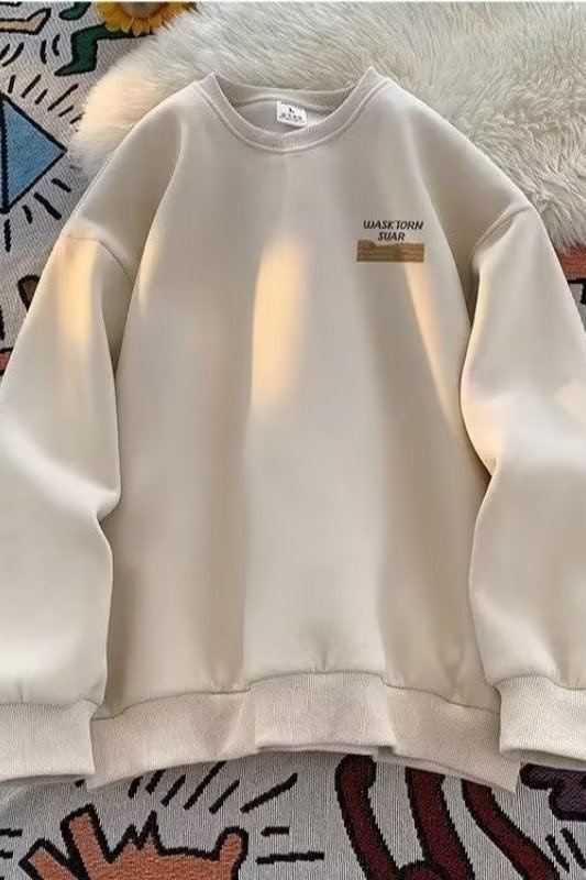 boy Boy 2024 American Style Cool Retro Heavyweight Crew Neck Sweatshirt For Men Autumn Winter Fleece Loose Trendy Brand Handsome_voghion.com