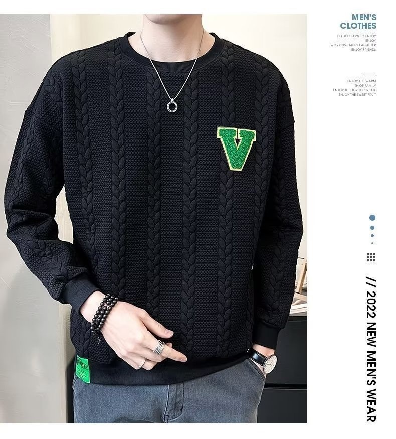 Sweat-shirt blanc pour homme, allure haut de gamme, style printanier, nouvelle tendance hiver 2024 à col rond, pièce automnale unique._voghion.com