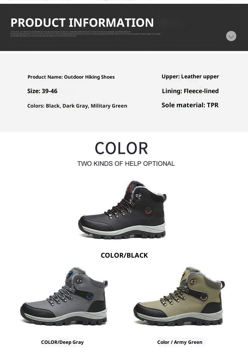 ShoeGlobe Winter Cotton Shoes With Fleece Lining, Warm Hiking Shoes, Men's Outdoor Waterproof Thickened High-top Non-slip_voghion.com