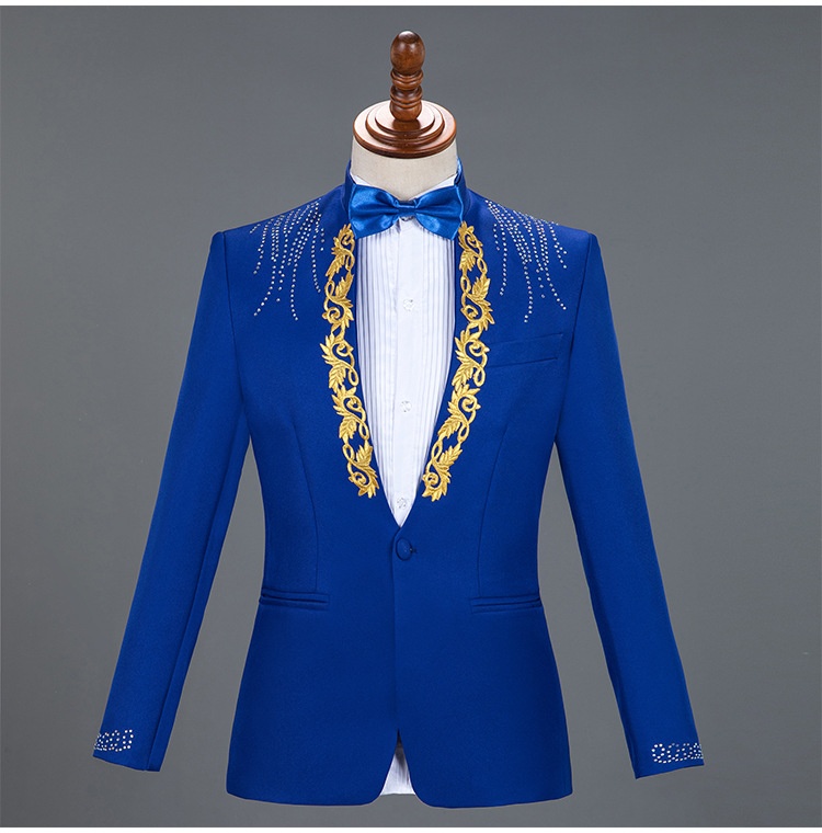 Costume da esibizione per uomo, adulto, con colletto alto e paillettes, cantante, presentatore, coro da palcoscenico, completo formale da uomo_voghion.com