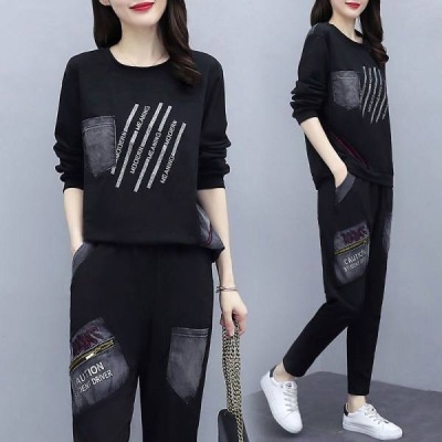 001 2025 Autumn New Large Size Loose Printed Set For Women Korean Style Casual Sportswear Two-Piece Trendy Export_voghion.com