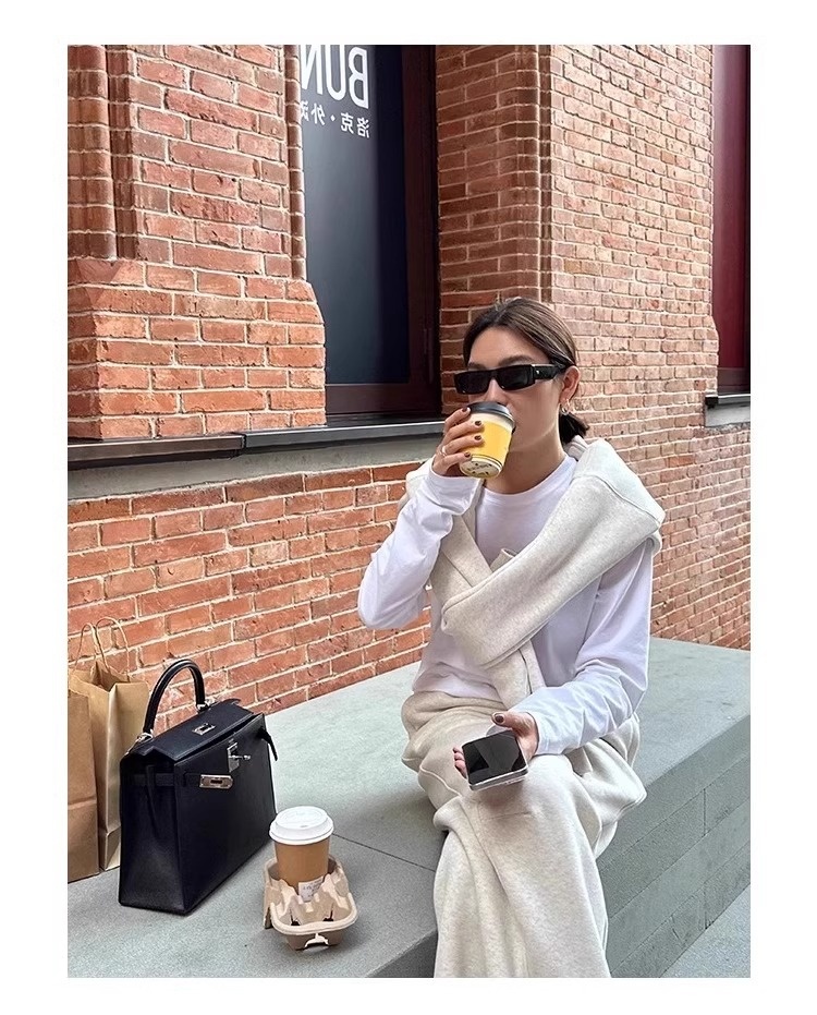 001 Casual sportpak voor dames, herfst/winter 2024 Nieuwe losse korte jas en wijde pijpen tweedelig set, rechte pijpen_voghion.com