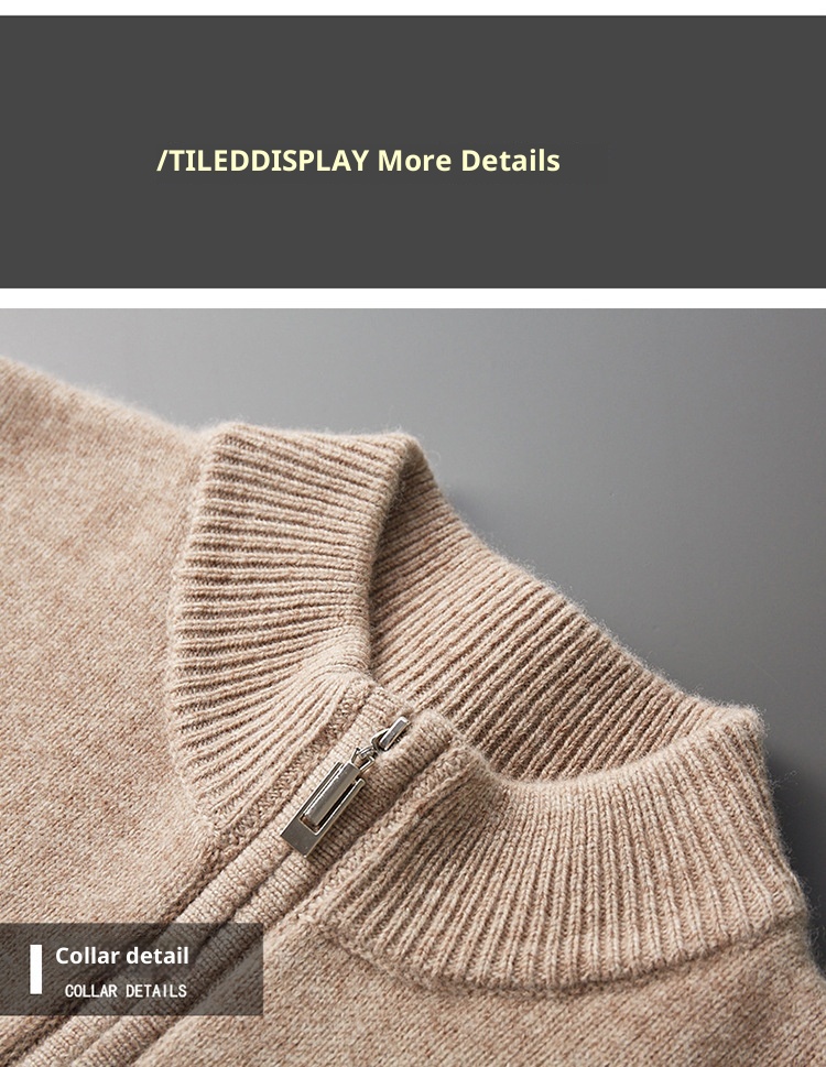 1 100% Wool Sweater For Men, Half Turtleneck, Zipper, Thickened Base Sweater, Autumn Winter Business Casual Solid Color_voghion.com