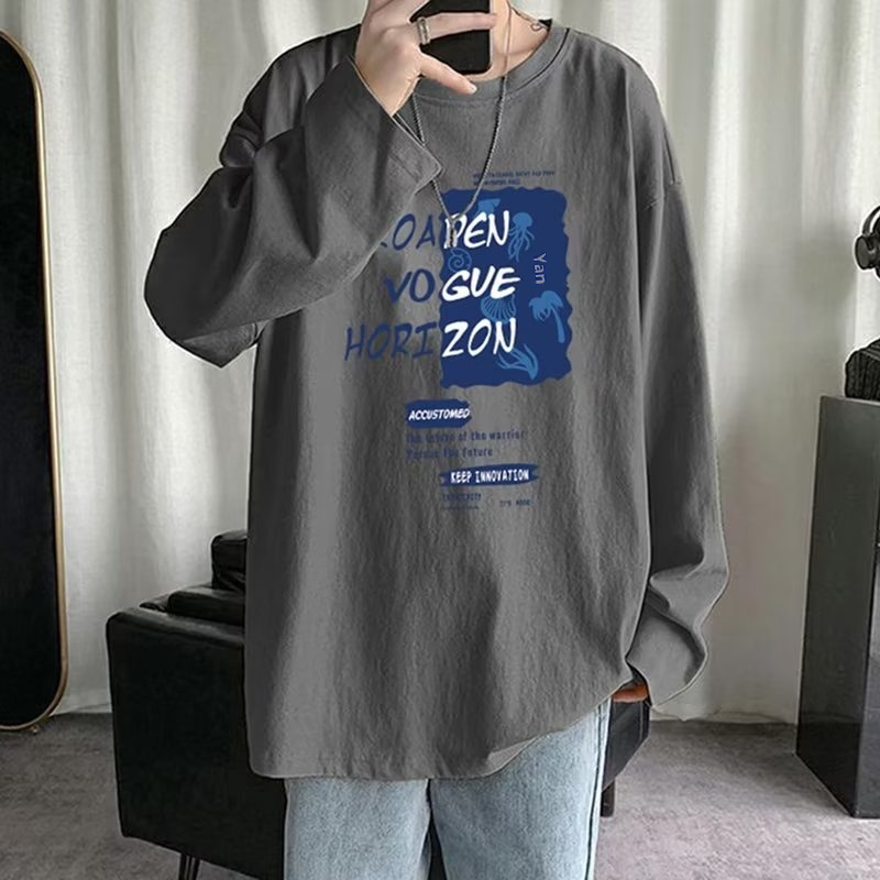 boy Boy Printed Versatile Long Sleeve T-Shirt For Men 2024 Spring And Autumn Trendy Brand Loose Fit Youth Casual Base Shirt Tee_voghion.com
