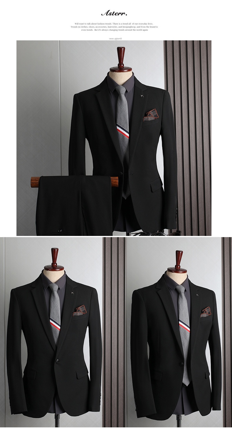 boy Spring New Men's Set Korean Style Slim Fit Fashion Wedding Groomsmen Business Professional Formal Suit_voghion.com