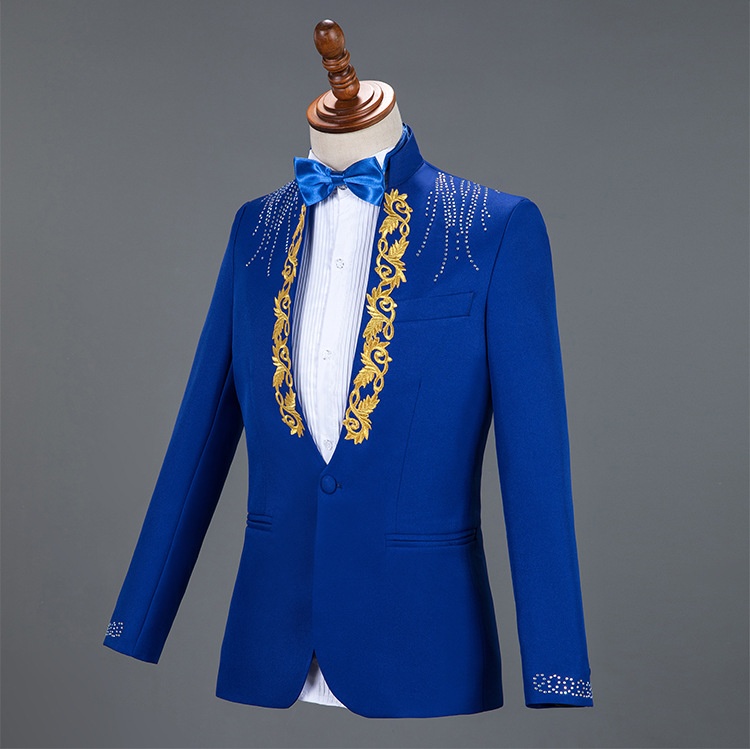 Costume da esibizione per uomo, adulto, con colletto alto e paillettes, cantante, presentatore, coro da palcoscenico, completo formale da uomo_voghion.com
