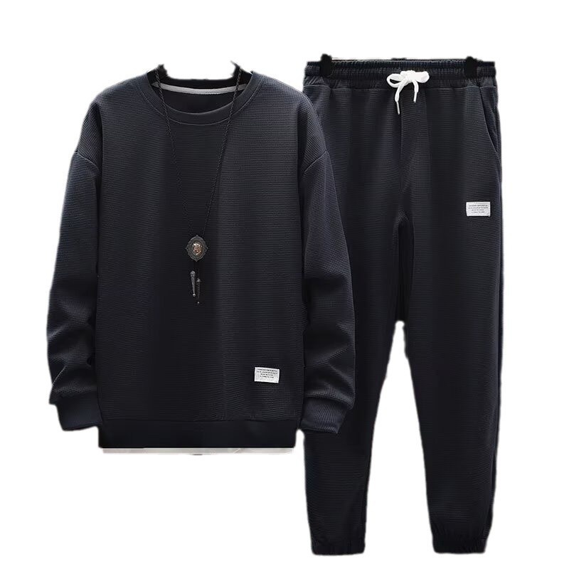 001 Casual Sports Suit For Men Spring And Autumn Round Neck Sleeve T-Shirt With Long Pants Youth Trendy Cool Full Set_voghion.com