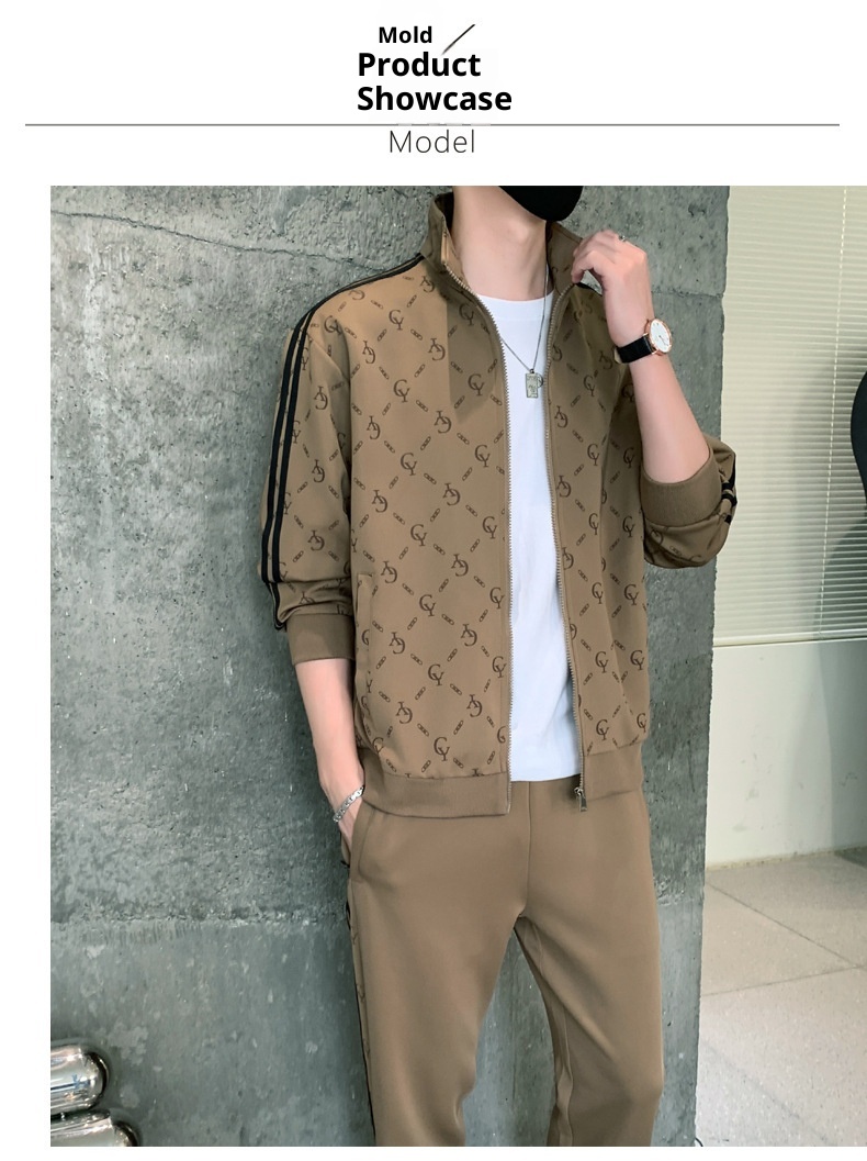 001 Spring And Autumn New Sports Casual Cardigan Sweatshirt Printed Youth Men's Two-Piece Set_voghion.com