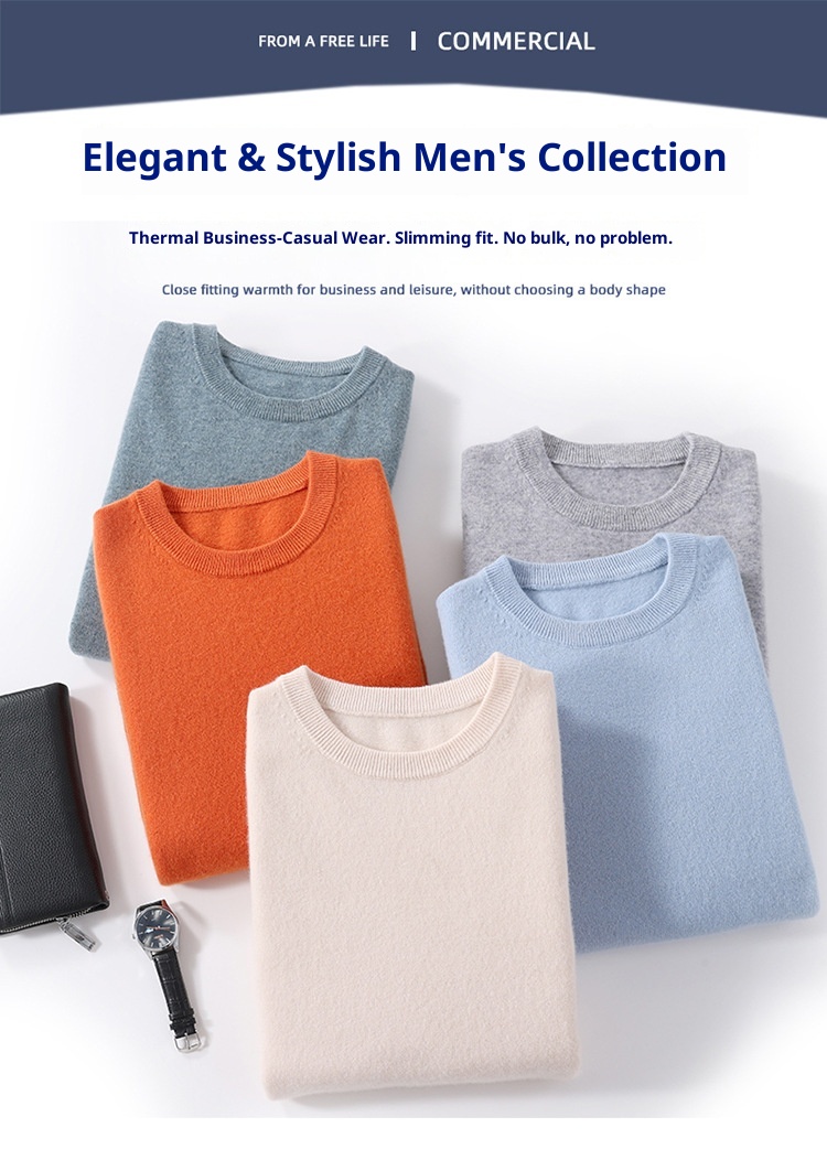 1 Cross-Border Herren-Strickpullover aus 100 % reiner Wolle mit Rundhalsausschnitt, nahtlos, für Herbst und Winter_voghion.com