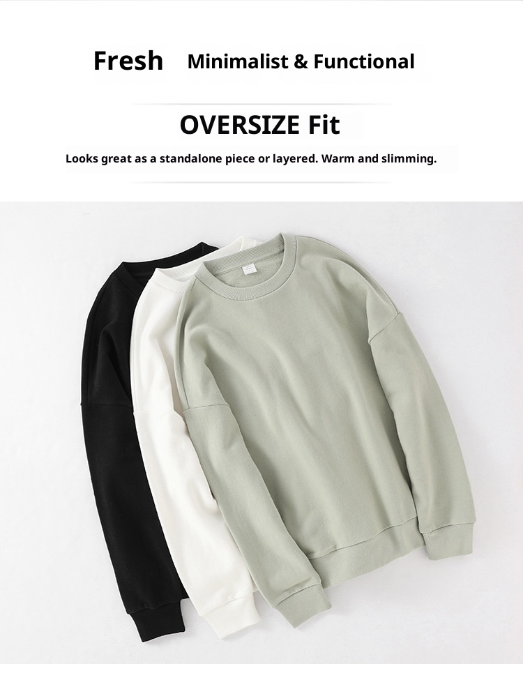 Boy Herren-Sweatshirt in Übergröße, lockere Passform, überschnittene Schultern, lange Ärmel, Rundhalsausschnitt, einfarbig, aus reiner Baumwolle, lockere Passform, Oversize-Schnitt, Rundhalsausschnitt, einfarbig._voghion.com