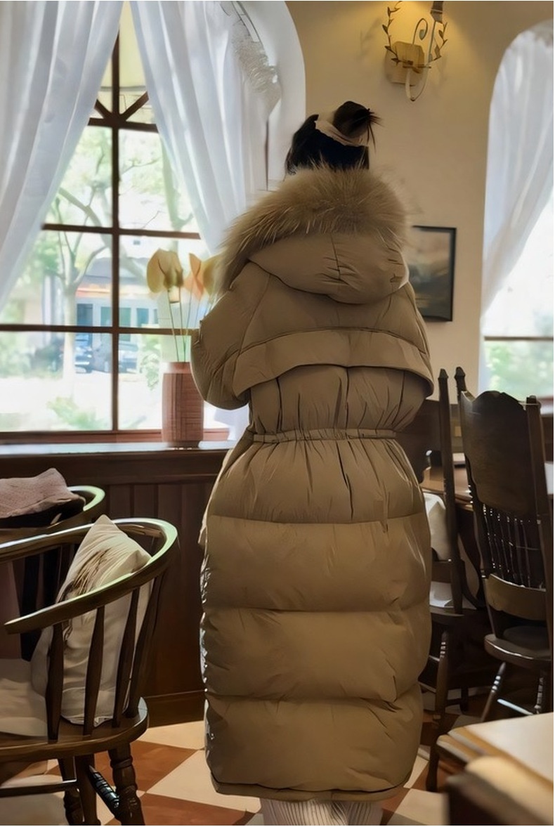 ChicShe 2024 New Winter Large Fur Collar Hooded Thickened Long White Duck Warm Korean Style Women's Down Jacket Coat_voghion.com