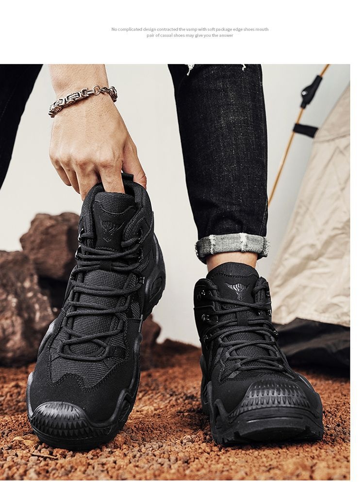 ShoeGlobe Outdoor Mid-Top Waterproof Hiking Sports Versatile Men's Combat Desert Boots Breathable Non-Slip Wear-Resistant_voghion.com