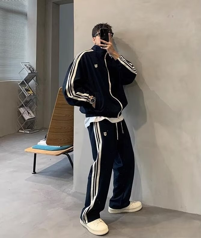 001 2024 Giacca casual invernale da uomo, stile coreano, alla moda, con colletto alla coreana, stile due pezzi, stile sportivo per studenti_voghion.com