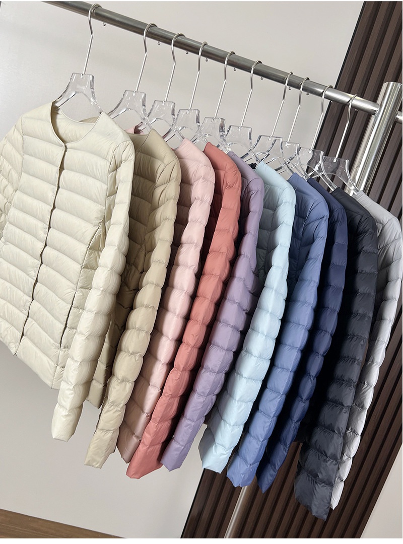 ChicShe Jiaxing Pinghu Down Jacket Short Long Sleeve Thin Collarless V-neck Lightweight Inner Liner Women U Home Same Style Base_voghion.com