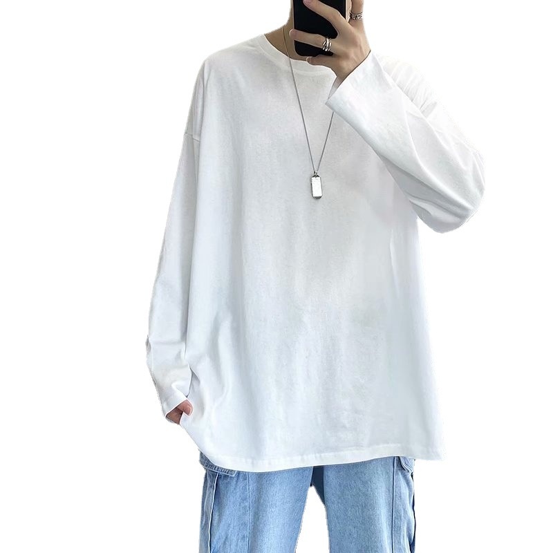 ragazzo Ragazzo Autunno Manica Lunga Per Uomo Vestibilità Larga Versatile Stile Hong Kong Trendy Marchio Tinta Unita Base Maglietta Top Pubblicità Vuota_voghion.com