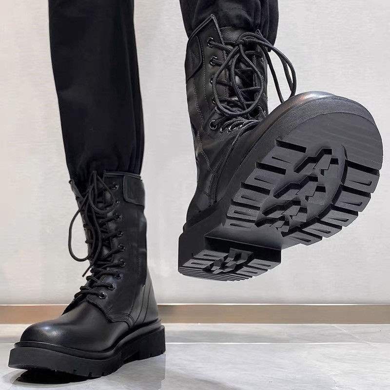 Chaussures montantes de randonnée en cuir ShoeGlobe pour hommes, style Martin, imperméables et noires, avec fermeture éclair, style Martin. Bottes de travail et de neige pour hommes._voghion.com