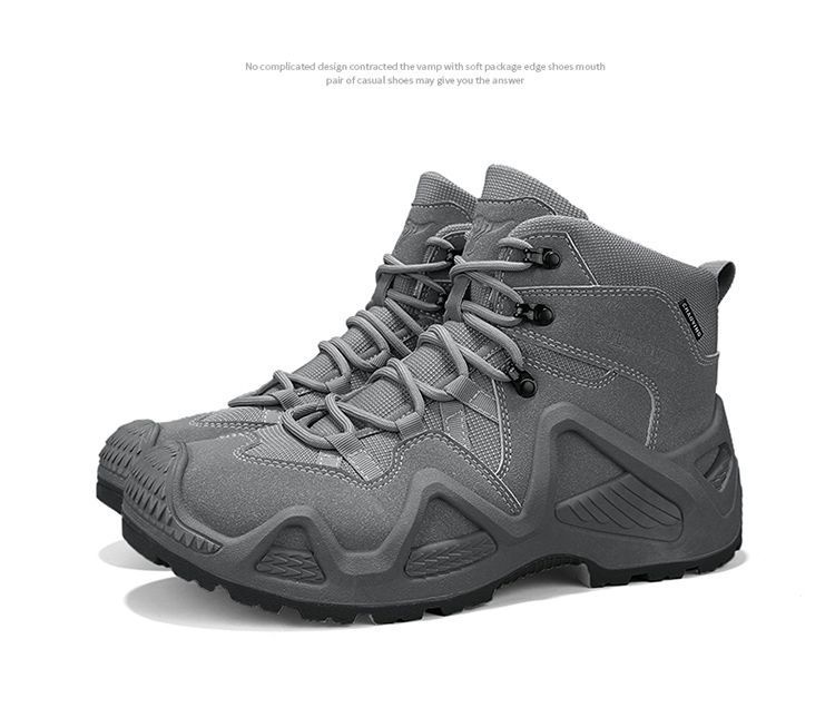 ShoeGlobe Outdoor Mid-Top Waterproof Hiking Sports Versatile Men's Combat Desert Boots Breathable Non-Slip Wear-Resistant_voghion.com