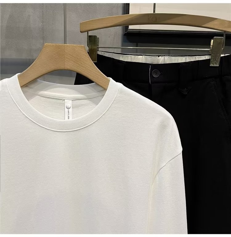 Maglietta a maniche lunghe da ragazzo, ampia, tinta unita, stile giapponese, girocollo, da uomo, taglie forti, in cotone_voghion.com