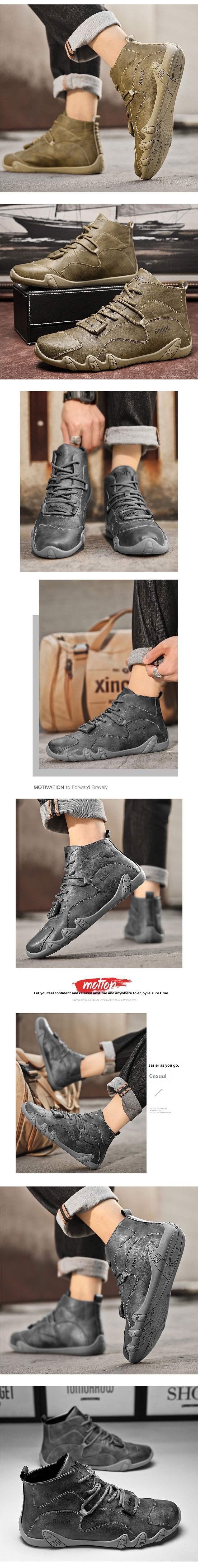 ShoeGlobe Men's Autumn Winter High-top Outdoor Hiking Waterproof Non-slip Leather Work Safety Martin Boots Trendy Fleece-lined_voghion.com