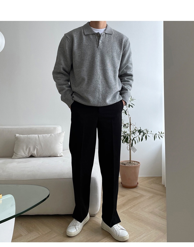 1 maglione da uomo in maglia stile Hong Kong, versatile, casual, coreano, tinta unita, con colletto polo autunnale_voghion.com