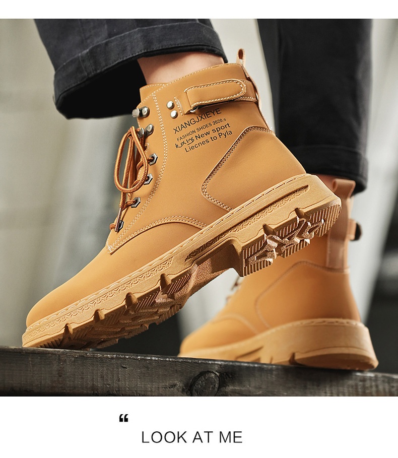 ShoeGlobe Herren Herbst/Winter Neue Mode Outdoor High-Top Martin Jugend Trend Dicksohle Gelbe Wanderschuhe Arbeitsschuhe_voghion.com