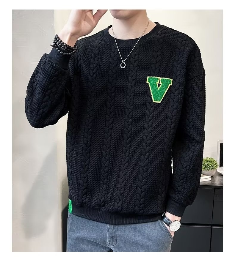 Sweat-shirt blanc pour homme, allure haut de gamme, style printanier, nouvelle tendance hiver 2024 à col rond, pièce automnale unique._voghion.com