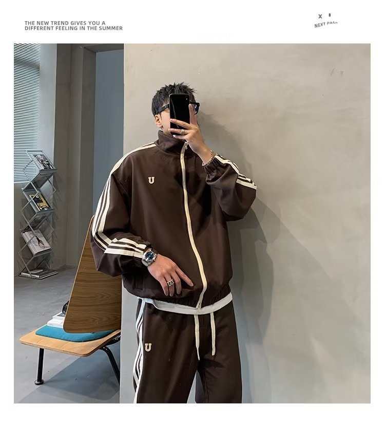 001 2024 Giacca casual invernale da uomo, stile coreano, alla moda, con colletto alla coreana, stile due pezzi, stile sportivo per studenti_voghion.com