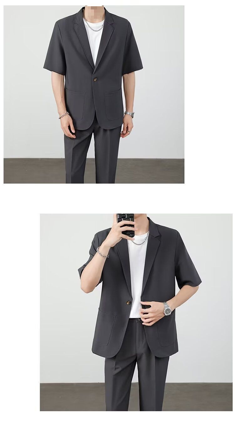 ragazzo Xia Pi Shuai Ice Silk Sottile Corto Uomo Moda Completo Due Pezzi Set Manica Cinque Quarti Casual_voghion.com