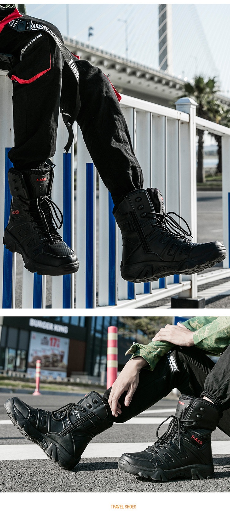 ShoeGlobe Neue Herbst/Winter Herren-Wanderschuhe, schwarz, rutschfest, flacher Absatz, Einheitsgröße, auf Lager, verdickter, hoher Schaft, haftend, vorne_voghion.com