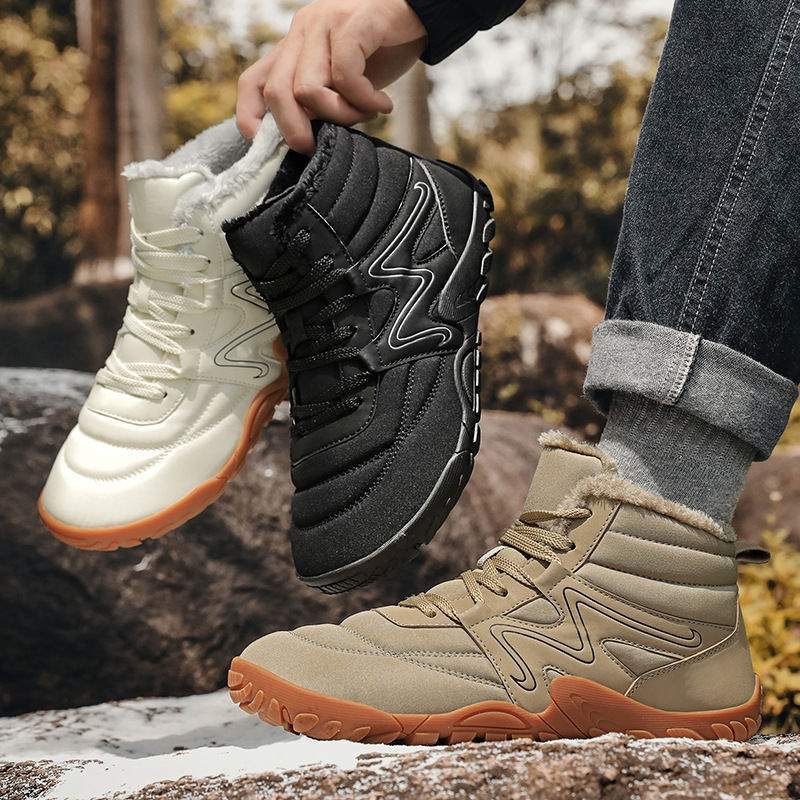 ShoeGlobe Men's Martin Boots High Top Autumn Winter New Waterproof Outdoor Work Non-Slip Hiking Couple Style Fleece-Lined Cotton_voghion.com