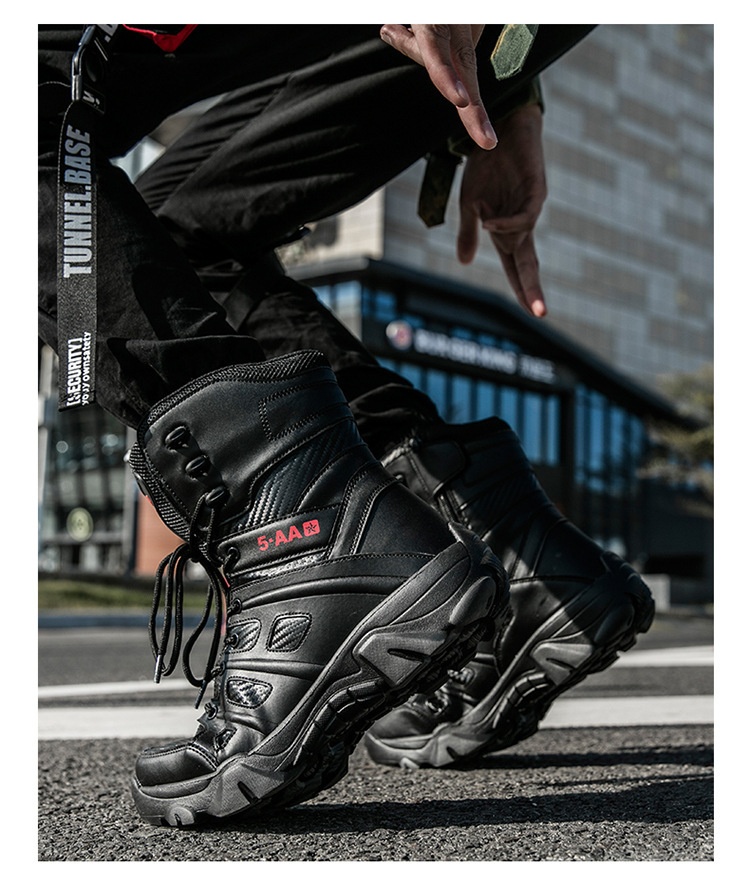 ShoeGlobe Neue Herbst/Winter Herren-Wanderschuhe, schwarz, rutschfest, flacher Absatz, Einheitsgröße, auf Lager, verdickter, hoher Schaft, haftend, vorne_voghion.com