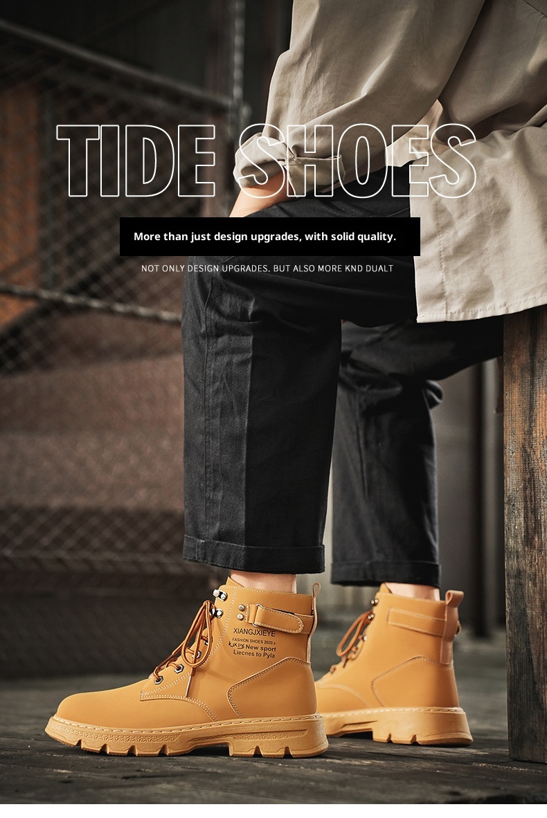 ShoeGlobe Herren Herbst/Winter Neue Mode Outdoor High-Top Martin Jugend Trend Dicksohle Gelbe Wanderschuhe Arbeitsschuhe_voghion.com