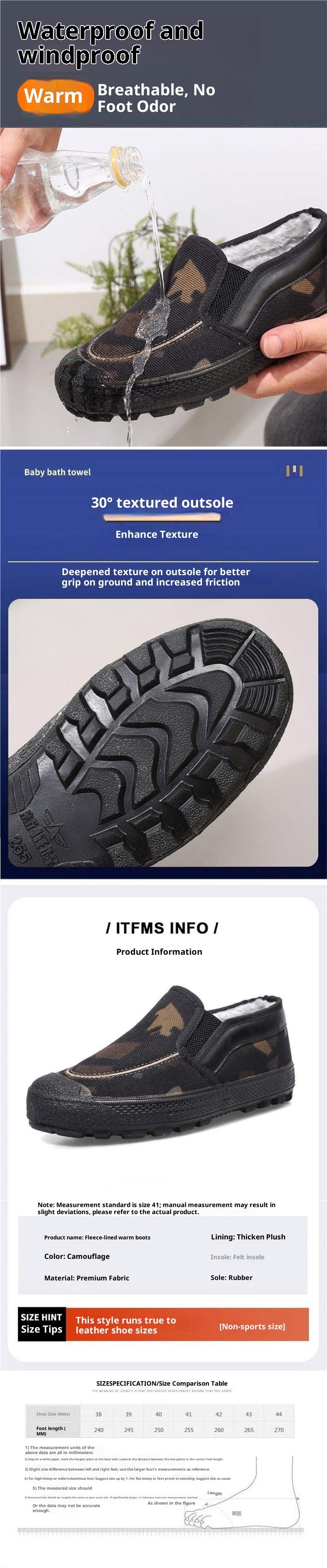 ShoeGlobe Neue Modelle: Bequeme, rutschfeste Winterschuhe aus Baumwolle mit rutschfester Gummisohle, ideal für Baustellen, Wanderungen und Freizeit. Fleecegefüttert._voghion.com