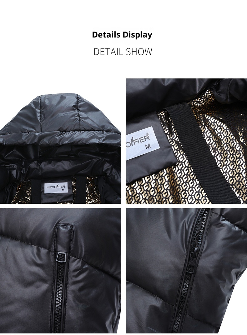 ChicShe Hochwertige schwarze Goldjacke für Damen, kurzer Stil, koreanische Version 2025, Kapuze, dickes Winter-Paar-Outfit_voghion.com