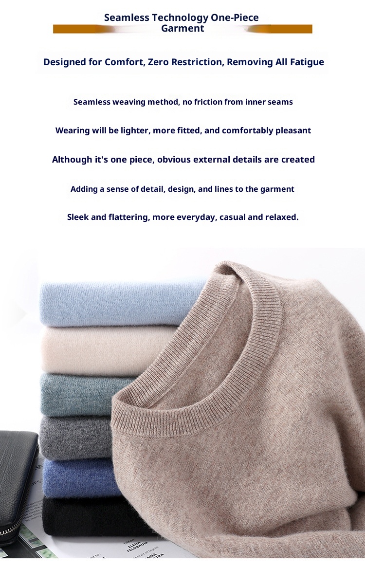 1 Cross-Border Herren-Strickpullover aus 100 % reiner Wolle mit Rundhalsausschnitt, nahtlos, für Herbst und Winter_voghion.com