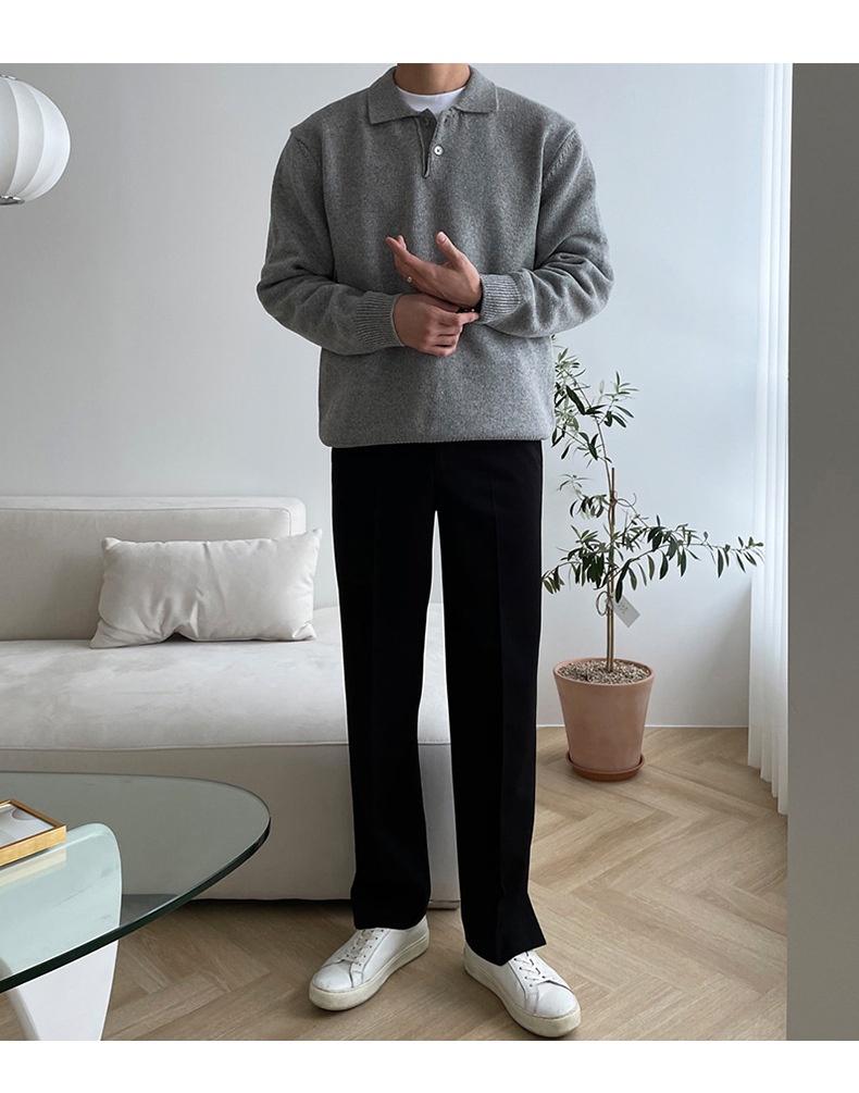 1 maglione da uomo in maglia stile Hong Kong, versatile, casual, coreano, tinta unita, con colletto polo autunnale_voghion.com