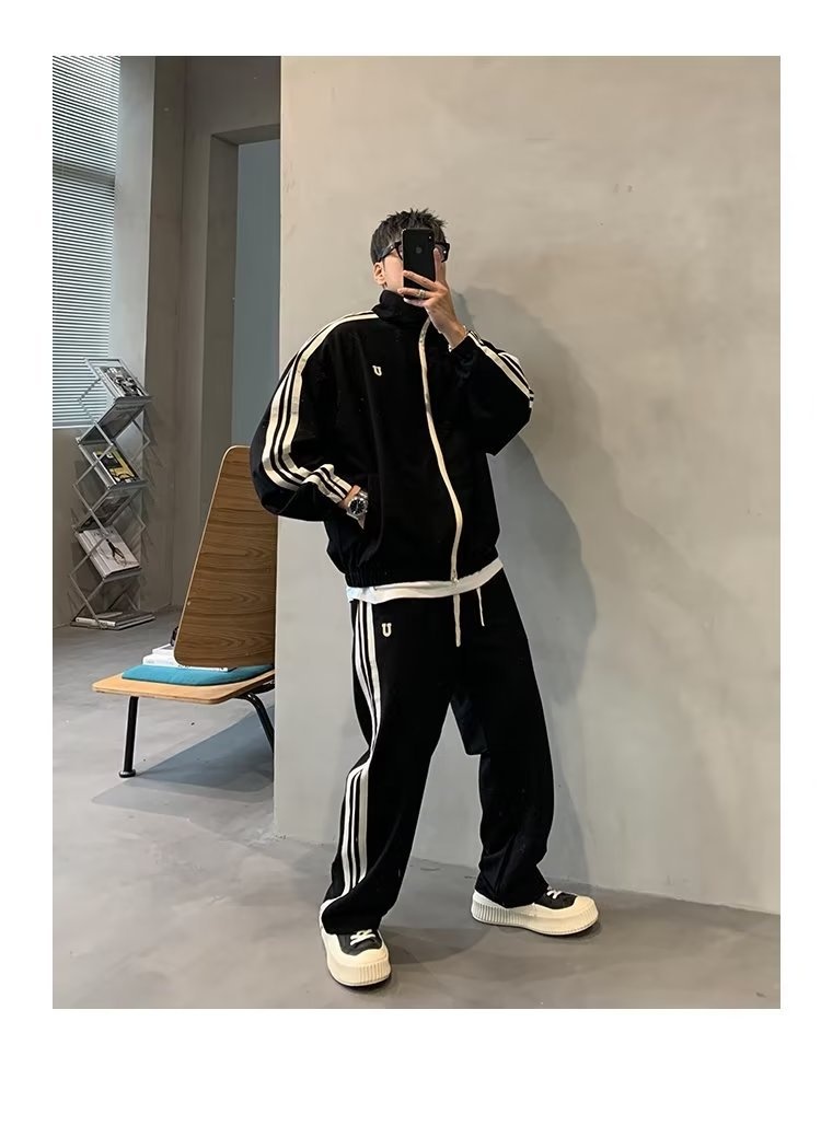 001 2024 Giacca casual invernale da uomo, stile coreano, alla moda, con colletto alla coreana, stile due pezzi, stile sportivo per studenti_voghion.com