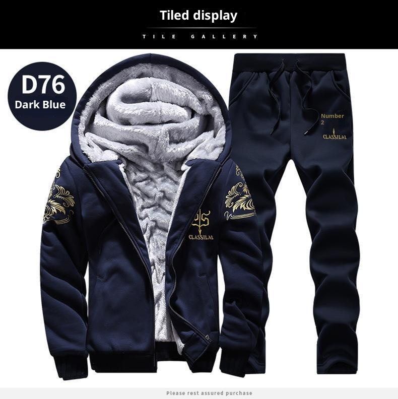 001 Cross-Border Plus Size 2023 Winter Fleece-Lined Thickened Men's Casual Sports Two-Piece Set Youth Korean Version Hooded_voghion.com