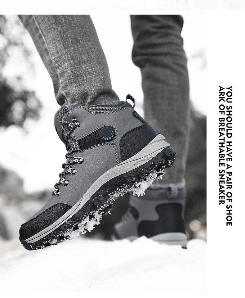 ShoeGlobe Winter Cotton Shoes With Fleece Lining, Warm Hiking Shoes, Men's Outdoor Waterproof Thickened High-top Non-slip_voghion.com