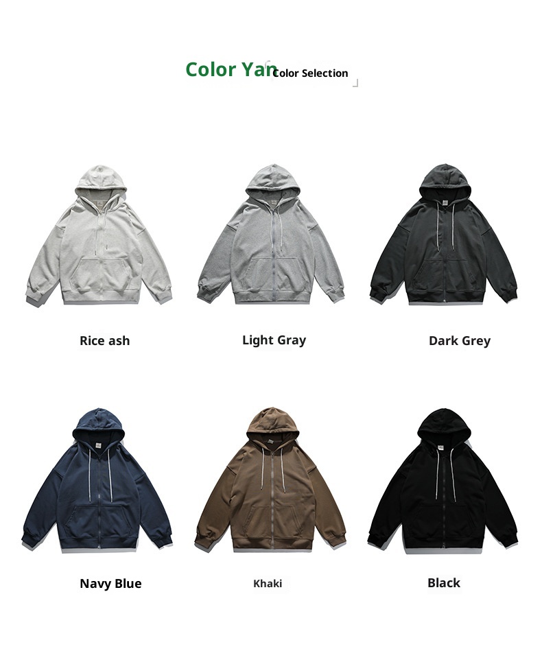 600g męska kurtka kardigan American Heavyweight Silver Fox Fleece, jesień-zima, pogrubiona i podszyta, jednolity kolor,_voghion.com